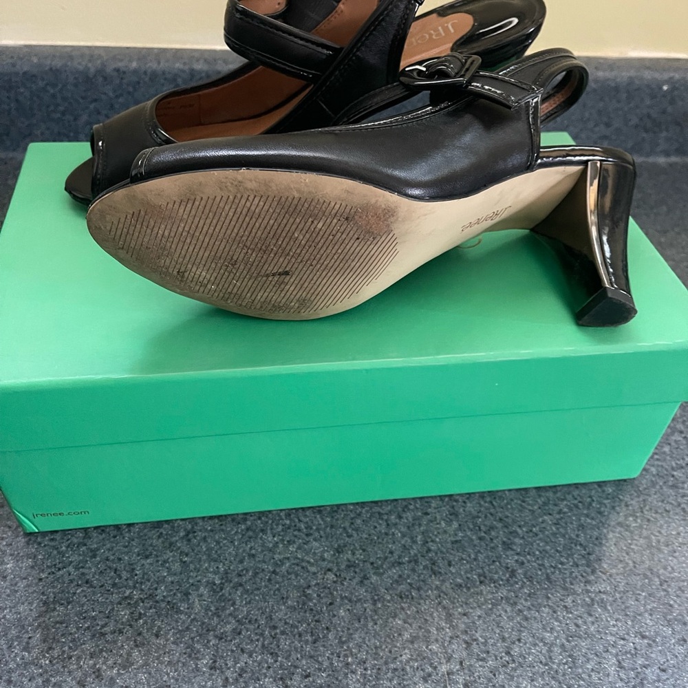 J.Renee Black Peep-Toe Heels with Buckle Strap - Picture 3 of 3